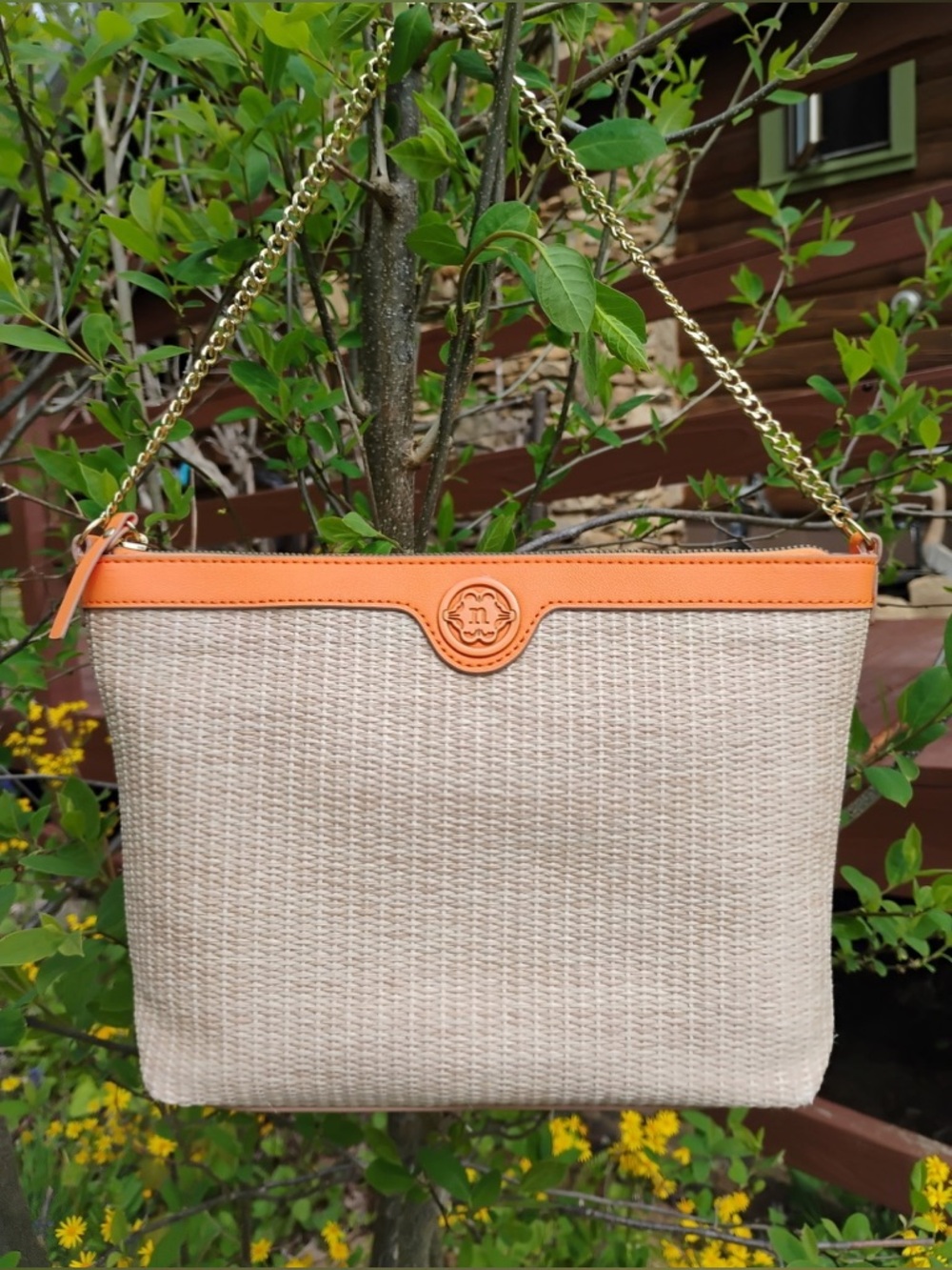 Nanette Lepore Orange and Cream Textured Shoulder Bag
